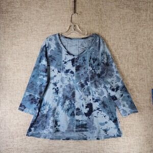 Escape by Habitat Mineral Dye Freedom V-Neck Tunic Tee Womens M Blue Cotton EUC